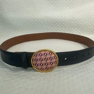 Vineyard Vines Navy Leather Silk Knots Buckle Small